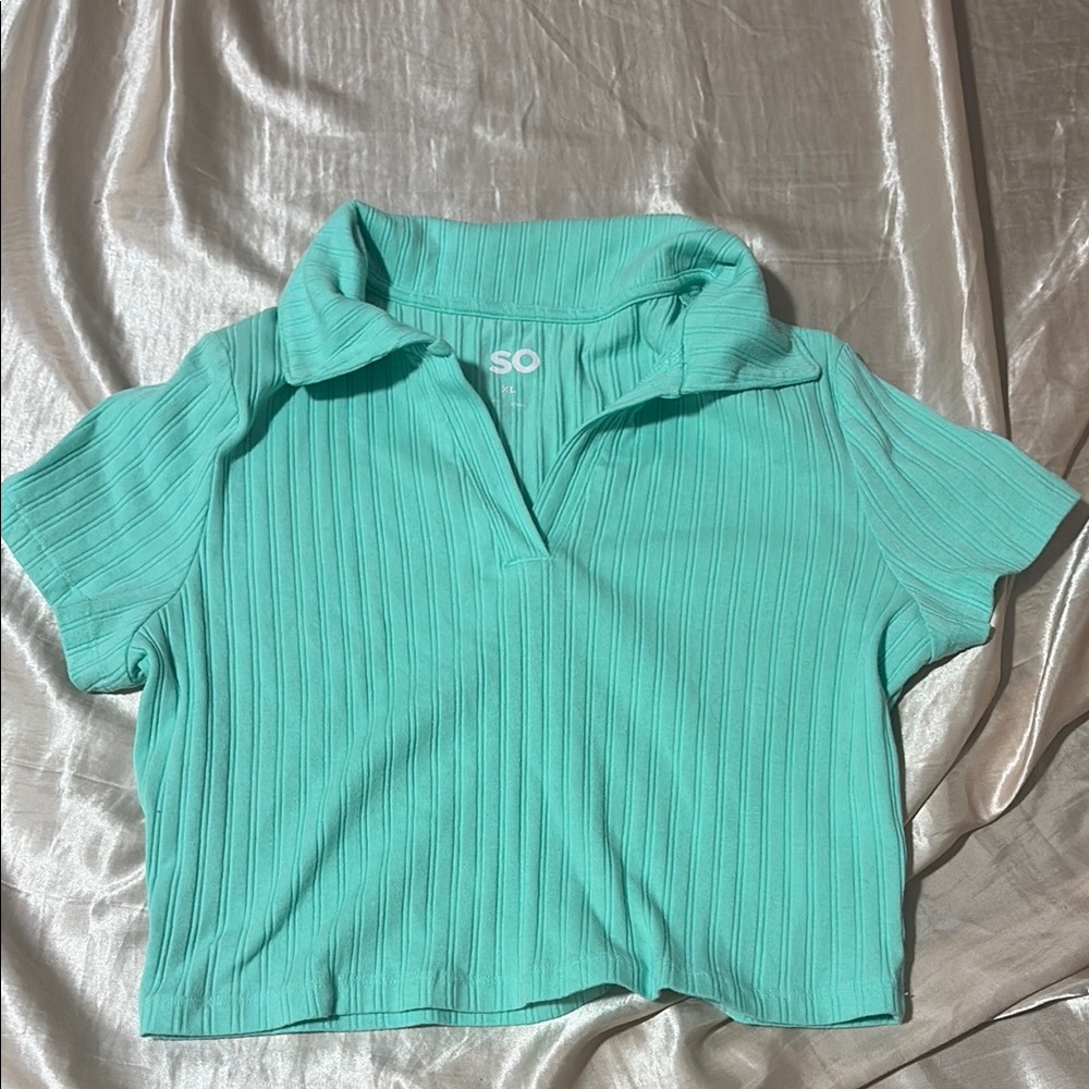 SO Teal Ribbed Polo Top